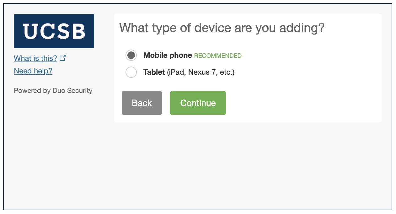 select device type for Duo Mobile